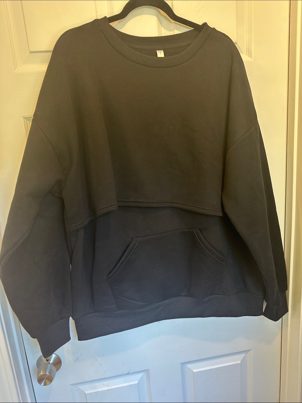 Latched Mama Black Cropped Layered Crewneck Sweatshirt
